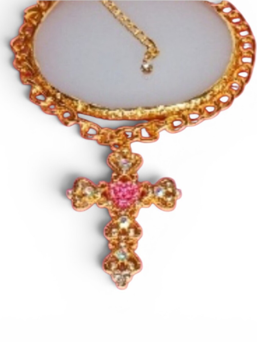 Gold Chunky Enchanted Choker Cross Charm Necklace Modern Retro Glam Y2k Bling